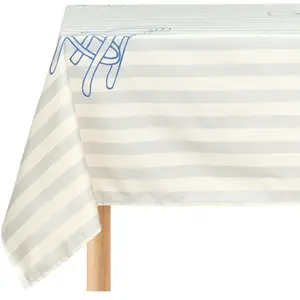 Nobodinoz Nappe de table rectangulaire en coton bio à rayures bleu 150 x 250 cm ... pas cher