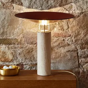 Carpyen Lampe de table LED Rebound, travertin, cuir brunVendu parluminaire