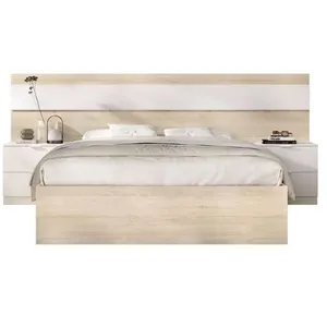 Comparateur de prix : Lit adulte avec chevets intégrés NIZA - 140 x 190 cm - Chêne naturel / Blanc
