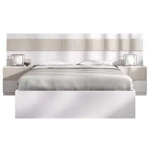 Lit adulte avec chevets intégrés - BIANCA - 160 x 200 cm - Blanc / Bois pas cher