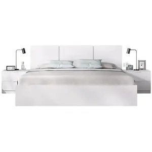 Lit adulte avec chevets intégrés HAVANA - 140 x 190 cm - Blanc pas cher