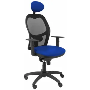 Chaise Jorquera Noir Maille Similaire Siège Bleu Avec Appui-Tête Fixe pas cher