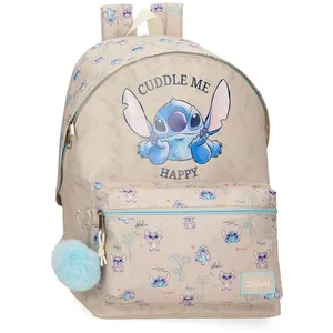Disney Joumma Stitch Cuddle Me Happy Sac à dos scolaire beige 31 x 44 x 15 cm Polyester, Beige, Talla única, Sac à dos scolaire