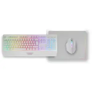 MARSGAMING Combo 3en1 MCP124, Clavier, Souris, Tapis de souris, Français, Blanc