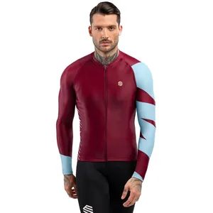 SIROKO - Maillot Vélo à Manches Longues M2 Road Trip - XL - Bordeaux/Bleu pâle pas cher