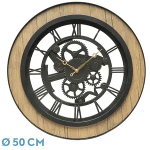FABRILAMP Horloge murale rubite chêne noir 50x50x5 cm mouvement continu pas cher