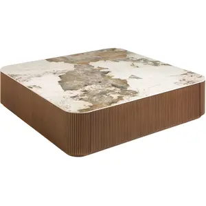 Table Basse Carrée En Porcelaine, Marbre Et Noyer