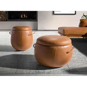 Comparateur de prix : ANGEL CERDA Pouf en cuir camel de luxe pour un intérieur élégant