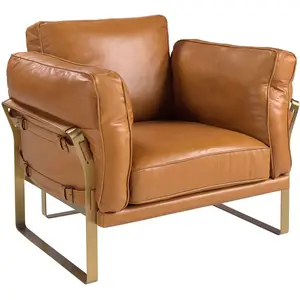 ANGEL CERDA Fauteuil en cuir véritable camel au design moderne et élégant