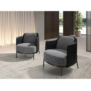 Comparateur de prix : ANGEL CERDA Fauteuil moderne en tissu noir et blanc avec accoudoirs en similicuir noir