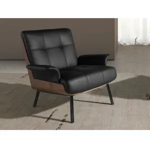 Comparateur de prix : Fauteuil élégant en similicuir noir et noyer