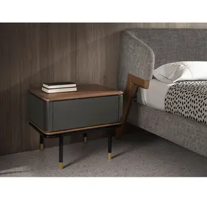 Comparateur de prix : ANGEL CERDA Table de nuit moderne en bois gris foncé et acier noir avec plateau en noyer naturel
