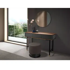 Console rectangulaire en noyer, bois gris foncé mat et acier noir pas cher