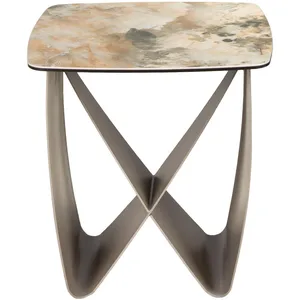 Comparateur de prix : Table d'angle carrée en marbre porcelaine et acier taupe métallique