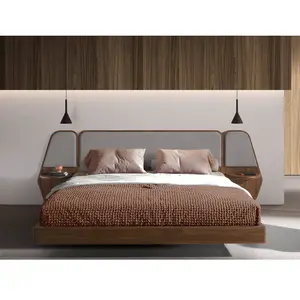 Comparateur de prix : ANGEL CERDA Lit double en noyer avec tissu gris - élégance moderne pour votre chambre