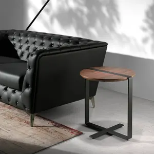 Comparateur de prix : Table d'angle de noyer et acier 2054C, Ø50 x 52 cm. -