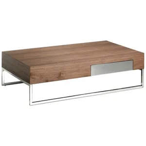 Angel Cerda Table basse effet bois noyer et acier chromé pas cher
