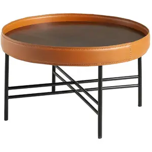 Comparateur de prix : Angel Cerda Table basse en bois et acier noir 2058C, Ø62 x 35 cm -