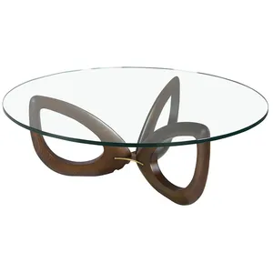Comparateur de prix : Table basse en bois de noyer et verre 2053C, Ø120 x 38 cm. -