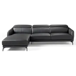 Comparateur de prix : Canapé méridienne en cuir et acier noir 6040C, 283 x 174 x 75/94 cm. -