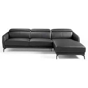 Comparateur de prix : Angel Cerda Canapé méridienne en cuir et acier noir 6041C, 283 x 174 x 75/94 cm. -