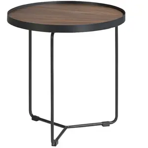 Comparateur de prix : Angel Cerda Table d'appoint ronde effet bois noyer et acier noir