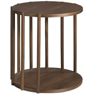 Comparateur de prix : Angel Cerda Table d'appoint ronde effet bois noyer