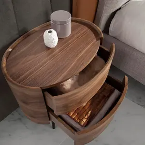 Table de chevet effet bois noyer et acier noir