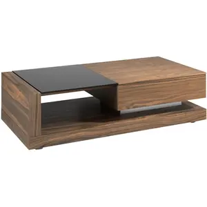 Angel Cerda Table basse en bois et vitrail noir 2061C, 130 x 70 x 36 cm. -