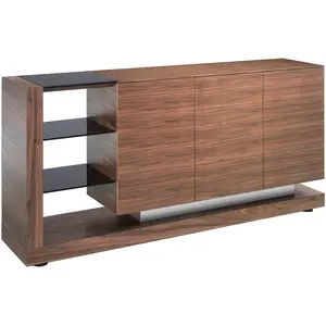 PARIS PRIX Buffet en noyer et vitrail noir 3140C, 170 x 40 x 83 cm. -