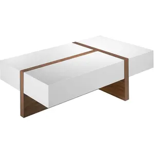 Angel Cerda Table basse blanc et noyer 2060C, 120 x 70 x 35 cm. -