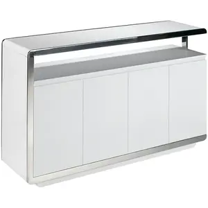 Comparateur de prix : Angel Cerda Buffet design 4 portes bois laqué blanc et acier chromé Modena