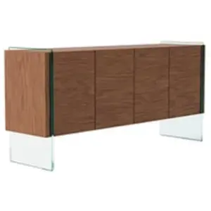 AC ANGEL CERDµ Buffet en bois de noyer et verre trempé 3057C, 170 x 43 x 77 cm. -Vendu paramazon