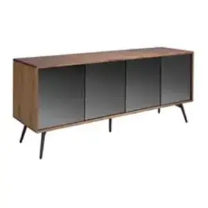 Comparateur de prix : Angel Cerda - Buffet 4 portes en verre noyer/noir - 180x50x76 cm T.U