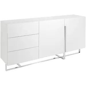 Comparateur de prix : Angel Cerda Buffet 2 portes 3 tiroirs bois laqué et pieds acier inoxydable Drezia