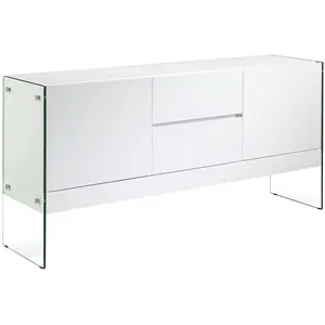 Comparateur de prix : AC ANGEL CERDÁ Buffet en bois blanc et verre trempé 3063C, 180 x 45 x 85 cm. -