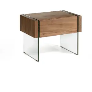 Comparateur de prix : Angel Cerda Table de chevet effet bois noyer et verre