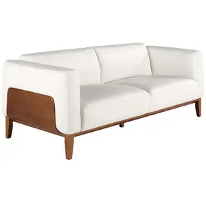 Canapé 3 places bois de pin et cuir blanc Osten 209 cmVendu parcarrefour