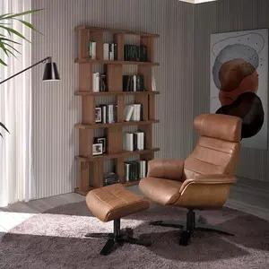 Comparateur de prix : Angel Cerda Pouf pivotant en cuir et bois de noyer 5084C, 52 x 42 x 36 cm. -