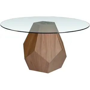 AC ANGEL CERDÁ Table ronde pied original bois noyer et verre trempé Okta 150 cm
