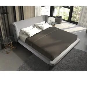Comparateur de prix : Angel Cerda Lit en tissu gris clair et simili cuir gris foncé