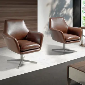 Angel Cerda Fauteuil pivotant en cuir et acier poli 5093C, 82 x 74 x 85 cm. -