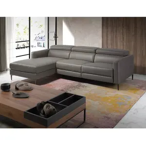 Angel Cerda Canapé d'angle en cuir gris avec relax 6125C, 258 x 173 x 75/95 cm. -