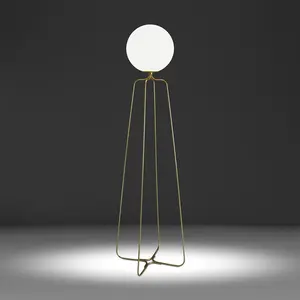 Comparateur de prix : Angel Cerda Lampadaire en acier doré et verre blanc 8047C, 37 x 35 x 170 cm. -