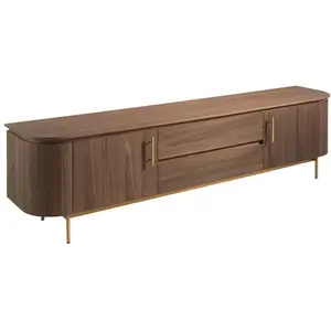 Meubles TV en noyer et acier inox doré 3227C, 220 x 45 x 55 cm. -