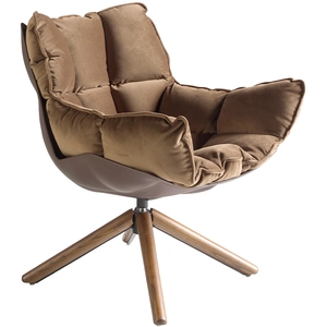 Angel Cerda Fauteuil pivotant en velours marron et Noyer pas cher