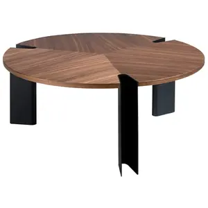 Comparateur de prix : Angel Cerda Table basse en noyer et acier noir 2113C, Ø90 x 36 cm. -