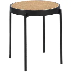 Angel Cerda Table d'angle ronde en rotin et acier 2109C, Ø52 x 52 cm. -