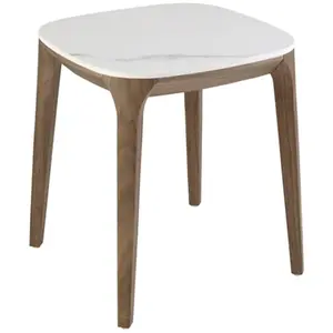 Table d'angle carrée en marbre porcelaine et noyer pas cher