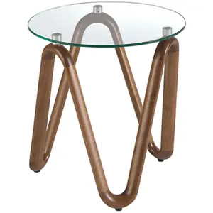 Angel Cerdá Table d'angle ronde en verre trempé et noyer